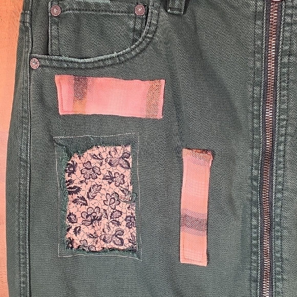 Upcycled We The Free Green Patchwork Skirt with Velvet Hem Size 10/12 - Picture 6 of 16